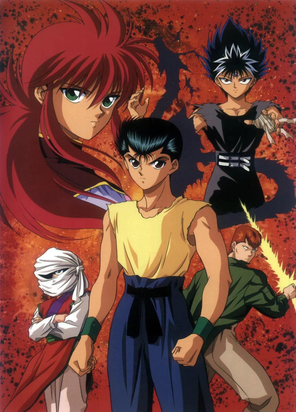 Yu Yu Hakusho Anime Poster | Yusuke, Kurama and Hiei | Red Portrait Collage - Anime Poster