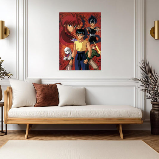 Yu Yu Hakusho Anime Poster | Yusuke, Kurama and Hiei | Red Portrait Collage - Anime Poster