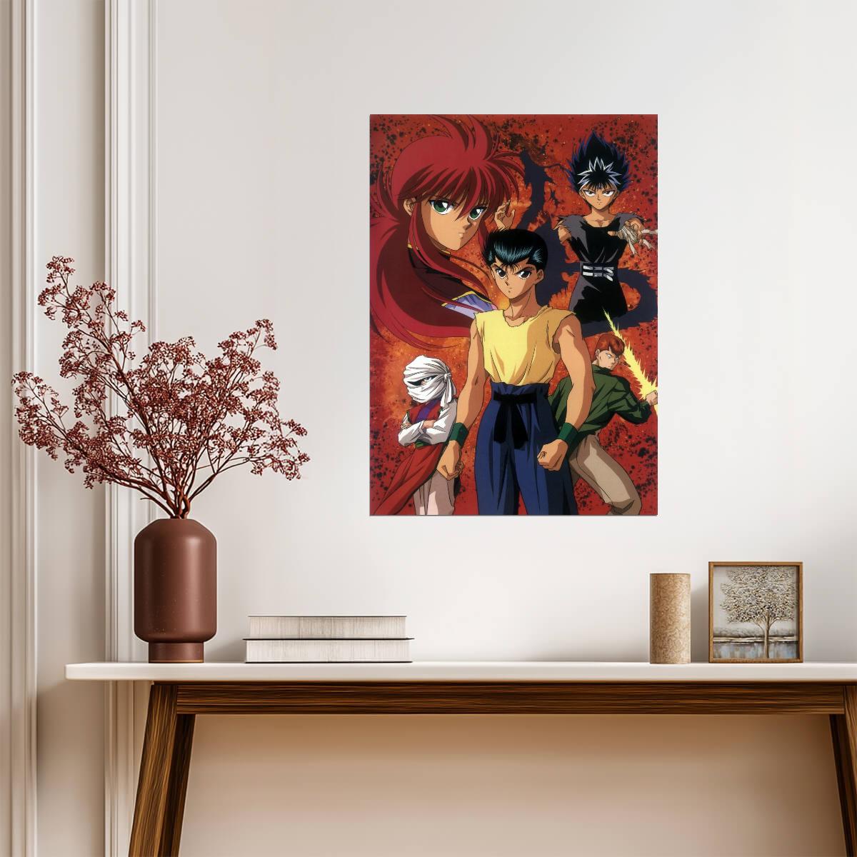 Yu Yu Hakusho Anime Poster | Yusuke, Kurama and Hiei | Red Portrait Collage - Anime Poster