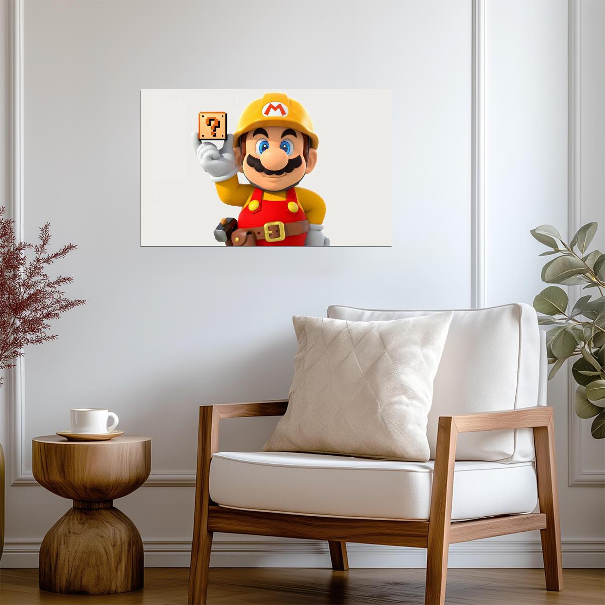 Super Mario Maker Poster | Builder Mario Holding a Question Block - Video Games Poster
