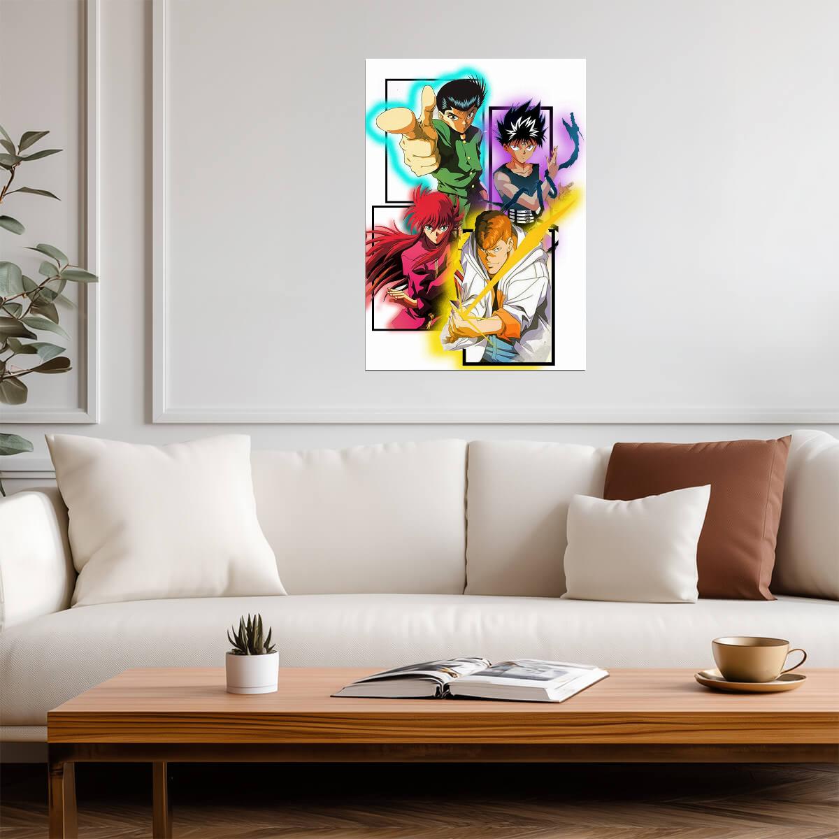 Yu Yu Hakusho Poster | Yusuke, Hiei, Kurama and Kuwabara | Four Panel Art - Anime Poster