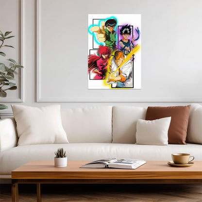 Yu Yu Hakusho Poster | Yusuke, Hiei, Kurama and Kuwabara | Four Panel Art - Anime Poster