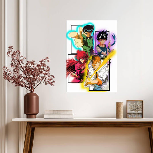 Yu Yu Hakusho Poster | Yusuke, Hiei, Kurama and Kuwabara | Four Panel Art - Anime Poster