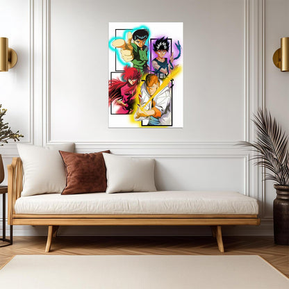 Yu Yu Hakusho Poster | Yusuke, Hiei, Kurama and Kuwabara | Four Panel Art - Anime Poster