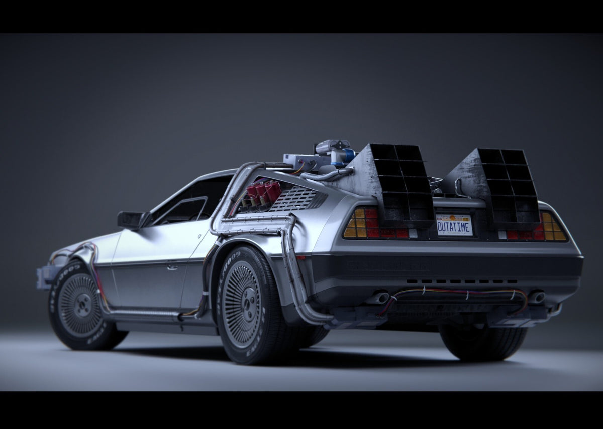 Back to the Future Movie Poster | DeLorean Rear Three-Quarter View - Movies & TV Poster