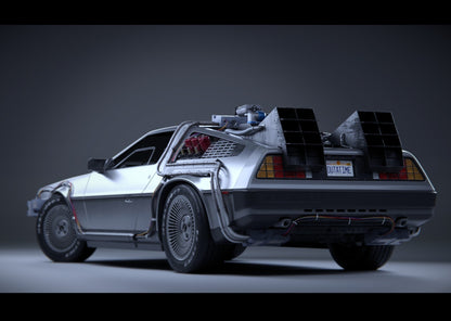 Back to the Future Movie Poster | DeLorean Rear Three-Quarter View - Movies & TV Poster