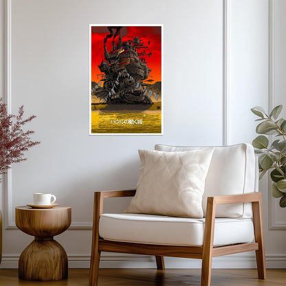 Howl's Moving Castle Movie Poster | Castle Beside a Lake Beneath a Red Sky - Anime Poster