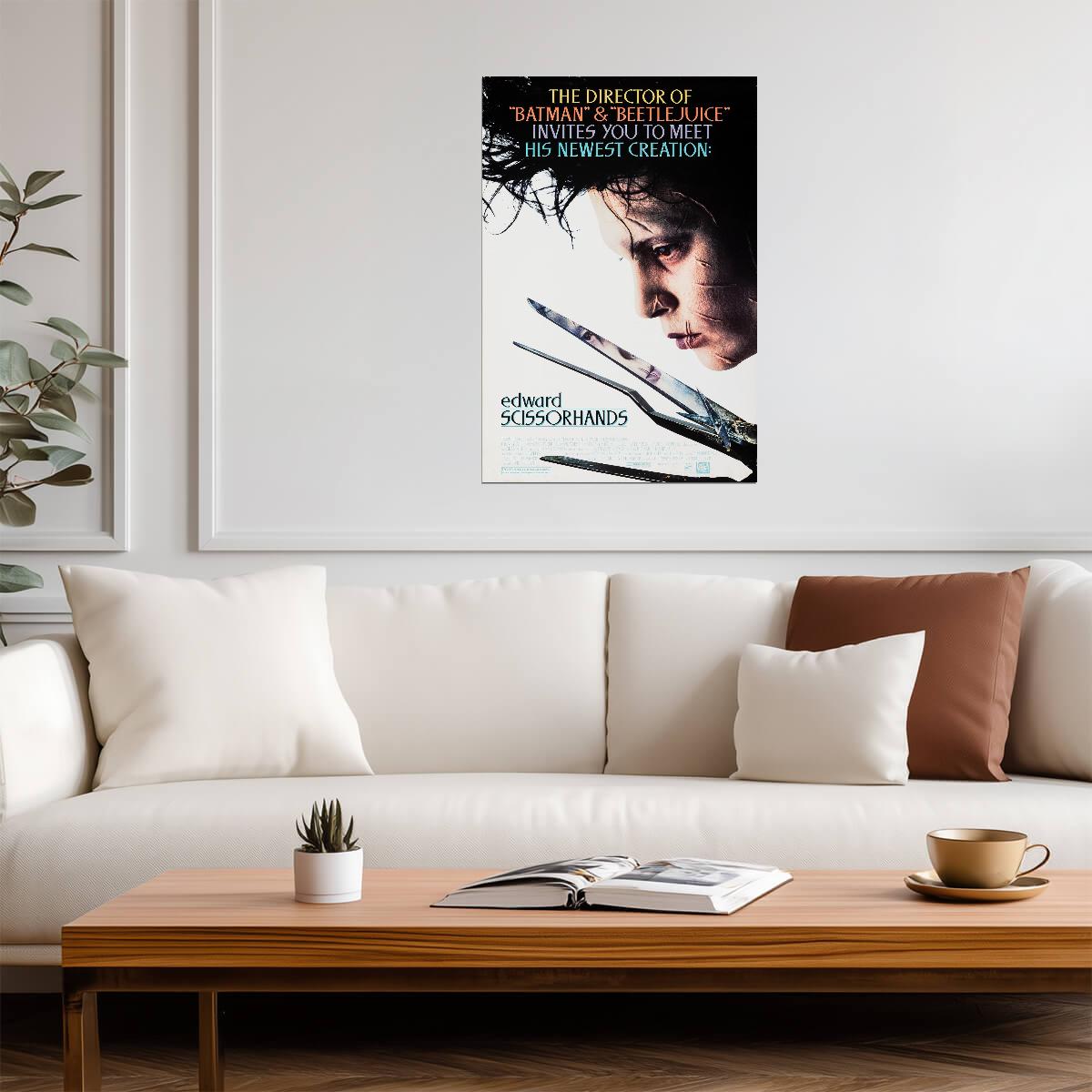 Edward Scissorhands Movie Poster | Johnny Depp in Profile Above Scissor Blades - Movies & TV Poster