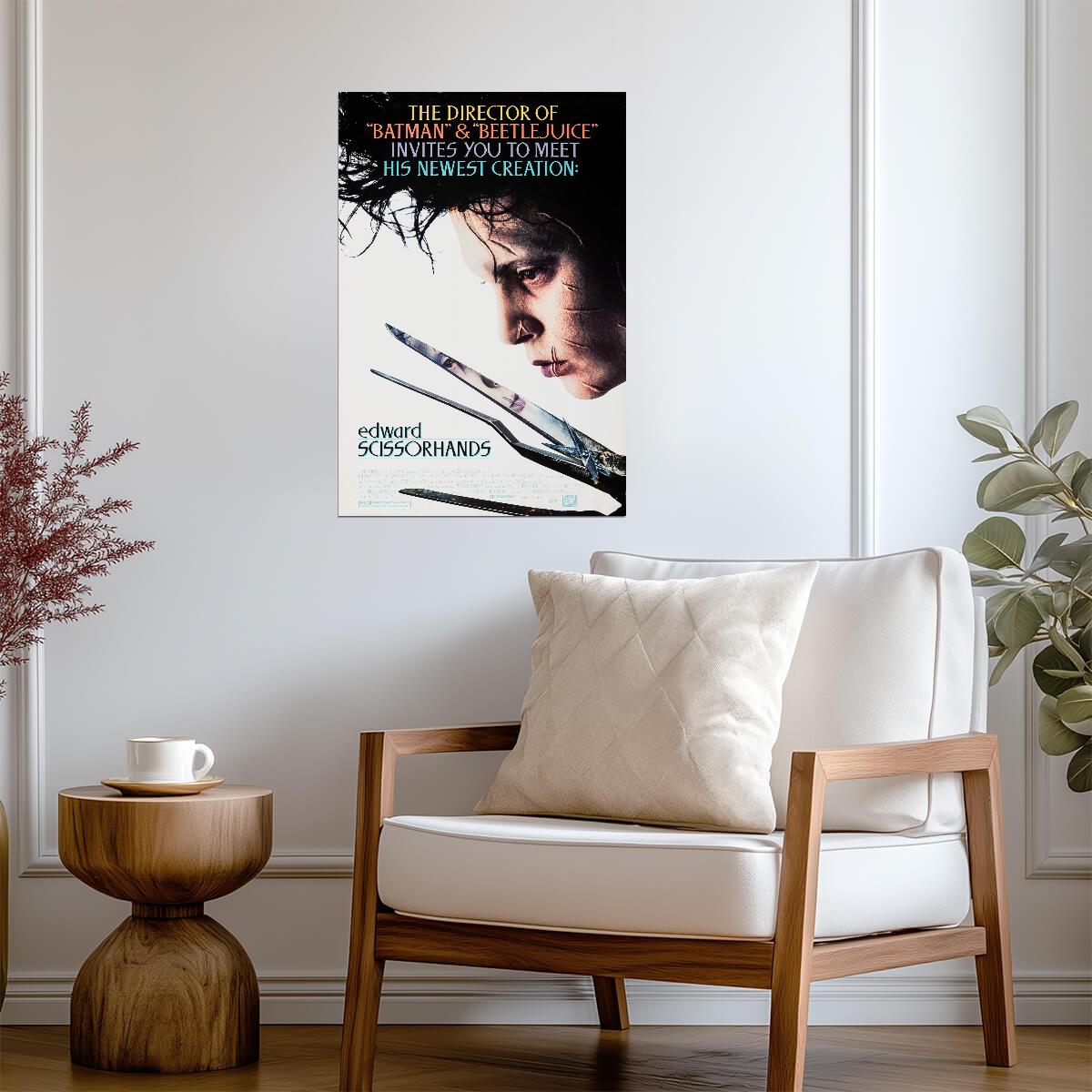 Edward Scissorhands Movie Poster | Johnny Depp in Profile Above Scissor Blades - Movies & TV Poster