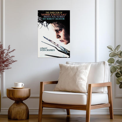 Edward Scissorhands Movie Poster | Johnny Depp in Profile Above Scissor Blades - Movies & TV Poster