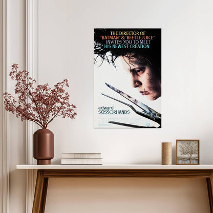 Edward Scissorhands Movie Poster | Johnny Depp in Profile Above Scissor Blades - Movies & TV Poster