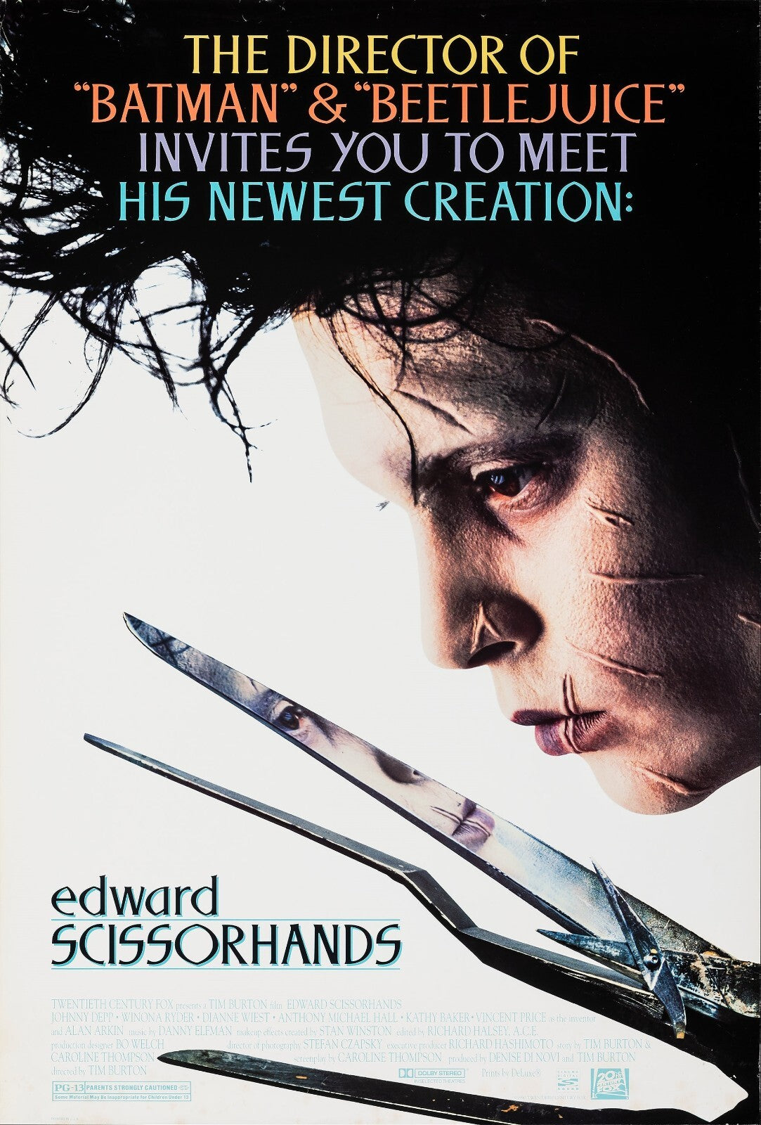 Edward Scissorhands Movie Poster | Johnny Depp in Profile Above Scissor Blades - Movies & TV Poster