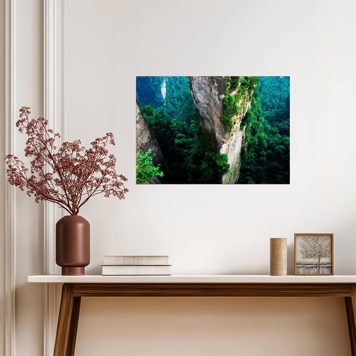 Zhangjiajie China Poster | Forested Sandstone Cliffs Photo Print - Photography Poster