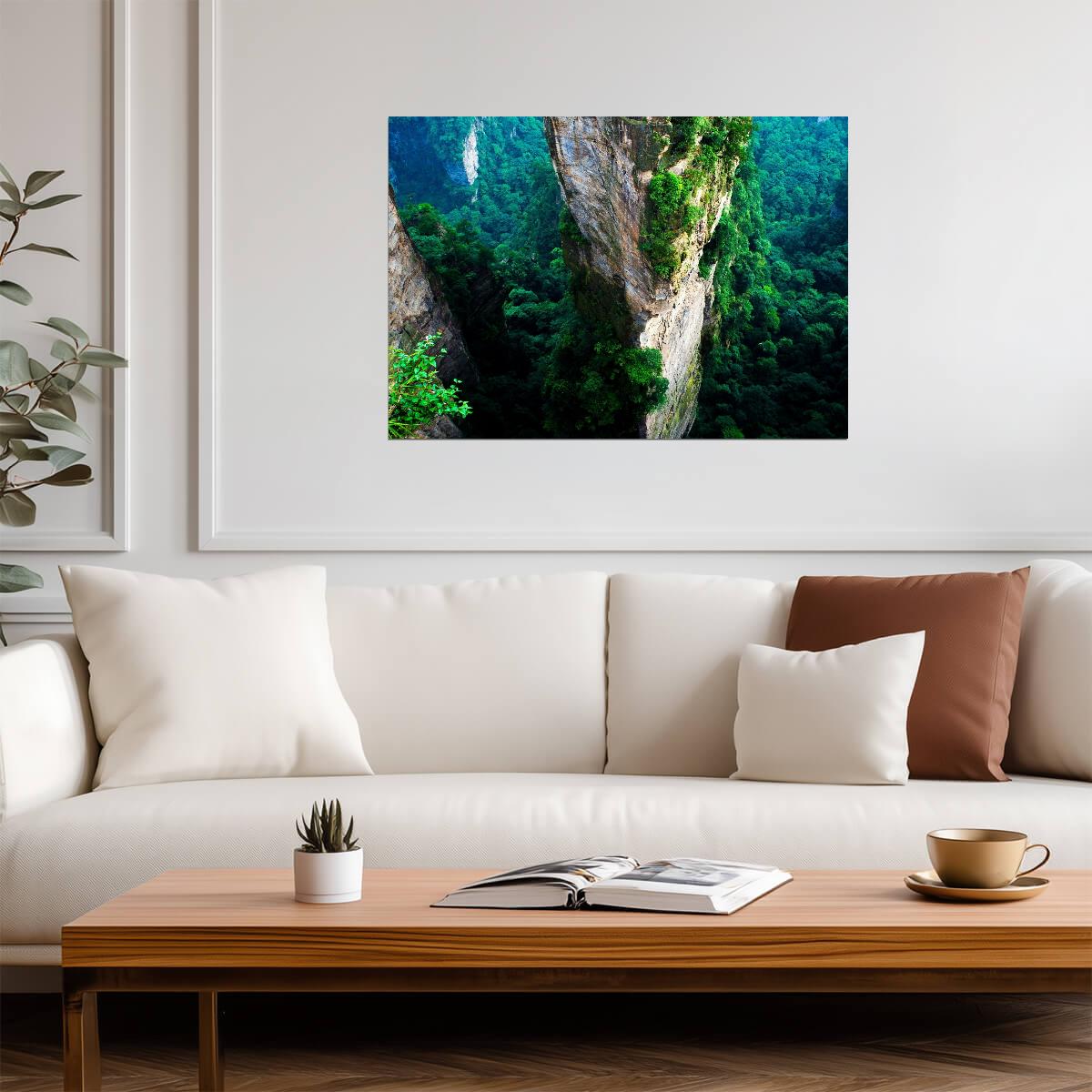 Zhangjiajie China Poster | Forested Sandstone Cliffs Photo Print - Photography Poster