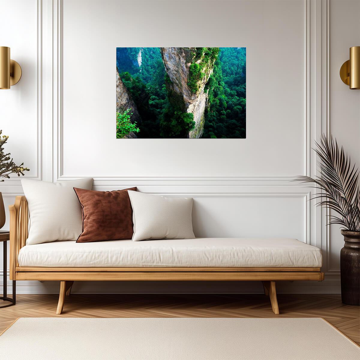 Zhangjiajie China Poster | Forested Sandstone Cliffs Photo Print - Photography Poster