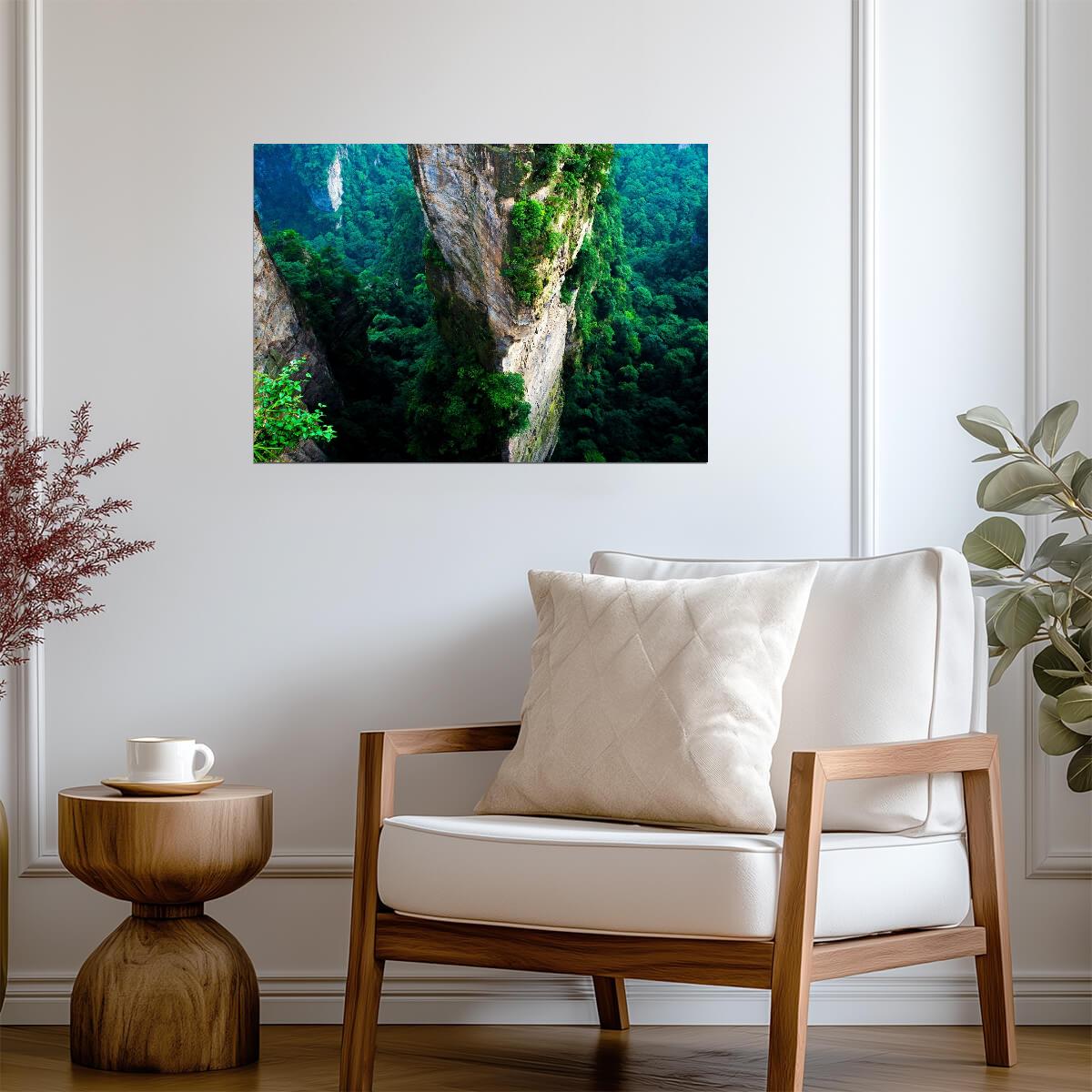 Zhangjiajie China Poster | Forested Sandstone Cliffs Photo Print - Photography Poster