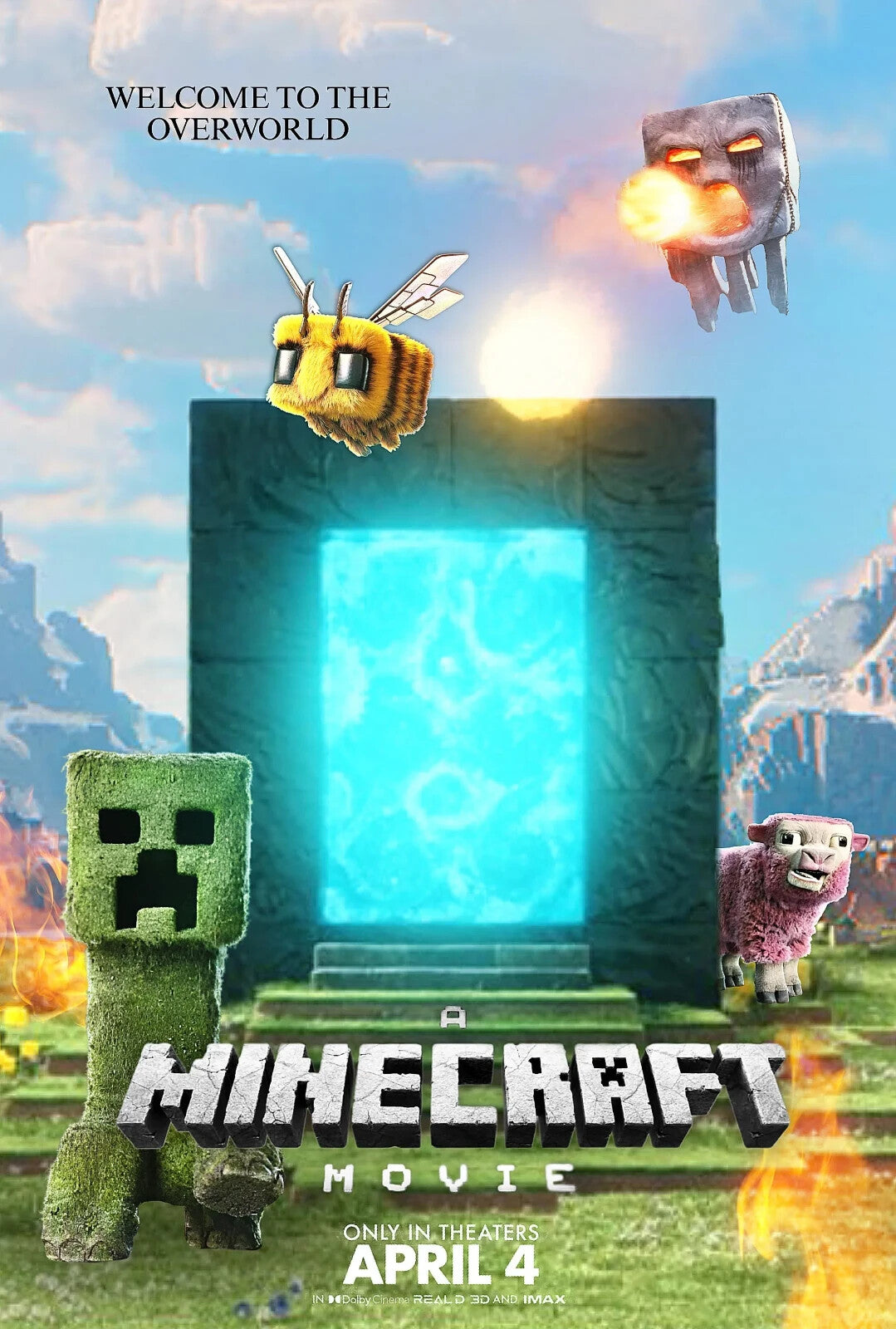 A Minecraft Movie Poster | Creeper and Bee at the Portal - Movies & TV Poster