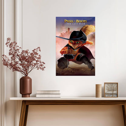 Puss in Boots The Last Wish Movie Poster | Puss with His Rapier in the Village - Movies & TV Poster