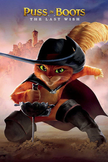 Puss in Boots The Last Wish Movie Poster | Puss with His Rapier in the Village - Movies & TV Poster
