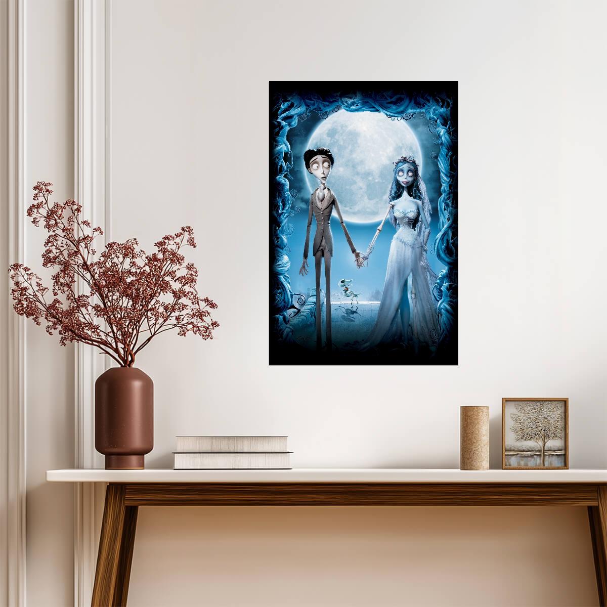 Corpse Bride Animated Movie Poster | Victor and Emily Beneath the Full Moon - Movies & TV Poster