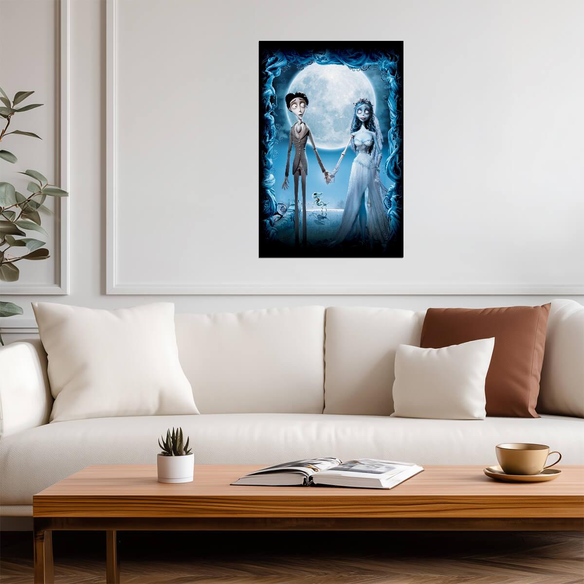 Corpse Bride Animated Movie Poster | Victor and Emily Beneath the Full Moon - Movies & TV Poster