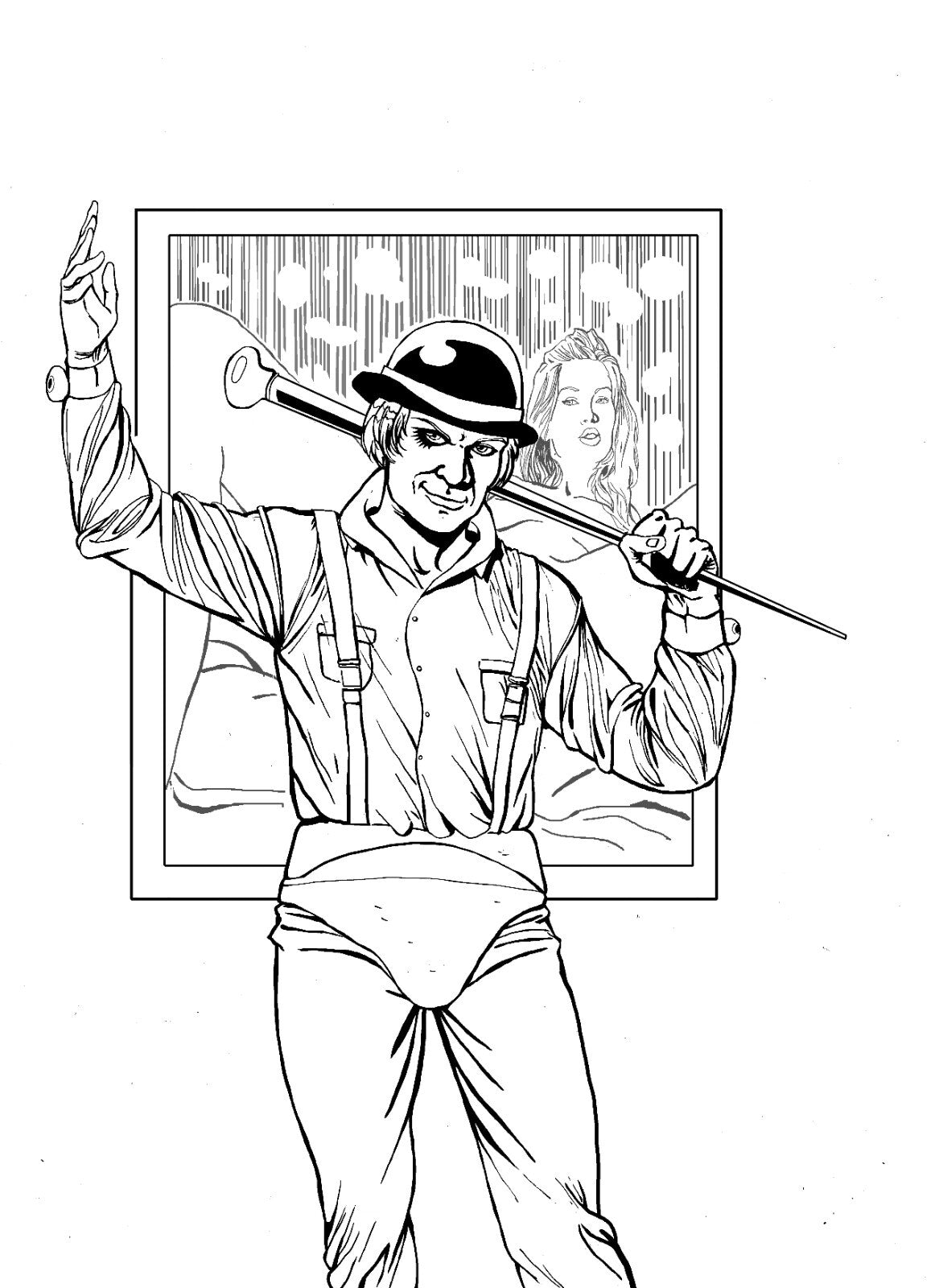 A Clockwork Orange Poster | Alex and the Writer Black and White Drawing - Movies & TV Poster