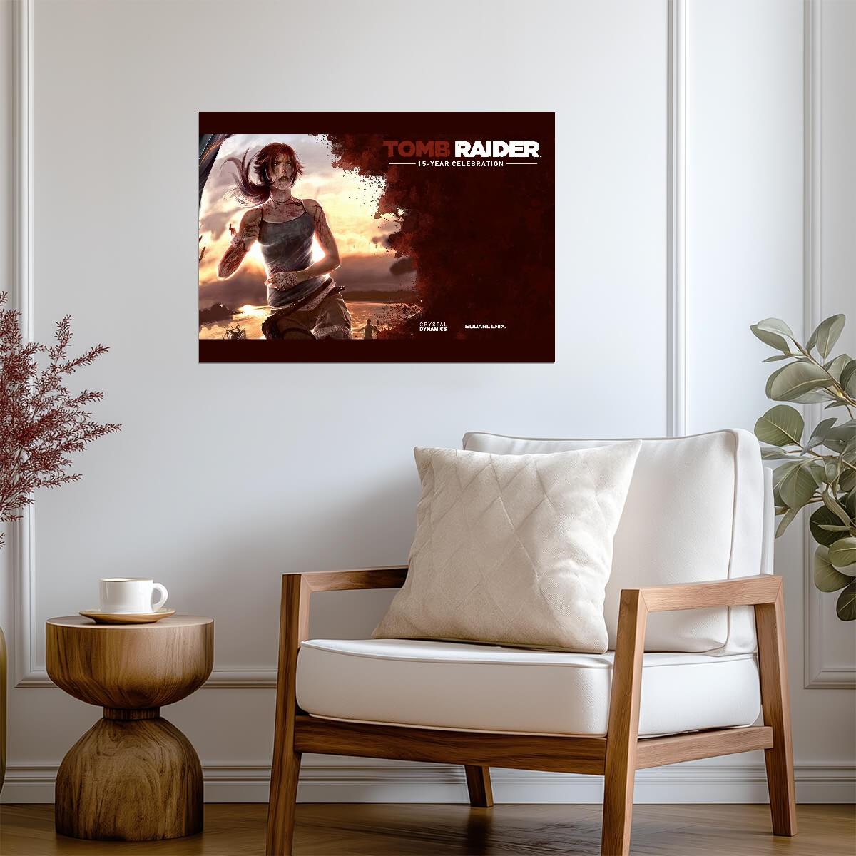 Tomb Raider Poster | Lara Croft with a Climbing Axe | 15 Year Celebration Artwork - Video Games Poster
