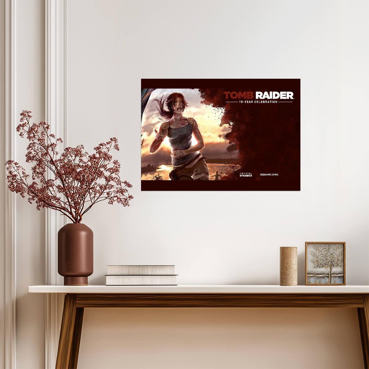 Tomb Raider Poster | Lara Croft with a Climbing Axe | 15 Year Celebration Artwork - Video Games Poster