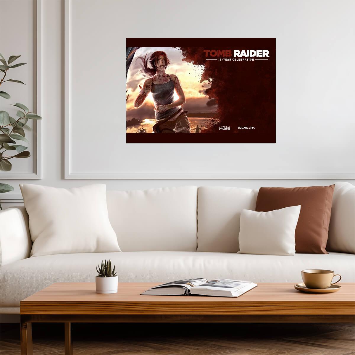 Tomb Raider Poster | Lara Croft with a Climbing Axe | 15 Year Celebration Artwork - Video Games Poster