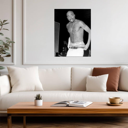 Tupac Shakur Shirtless Poster | Black and White Photo Print - Music Poster