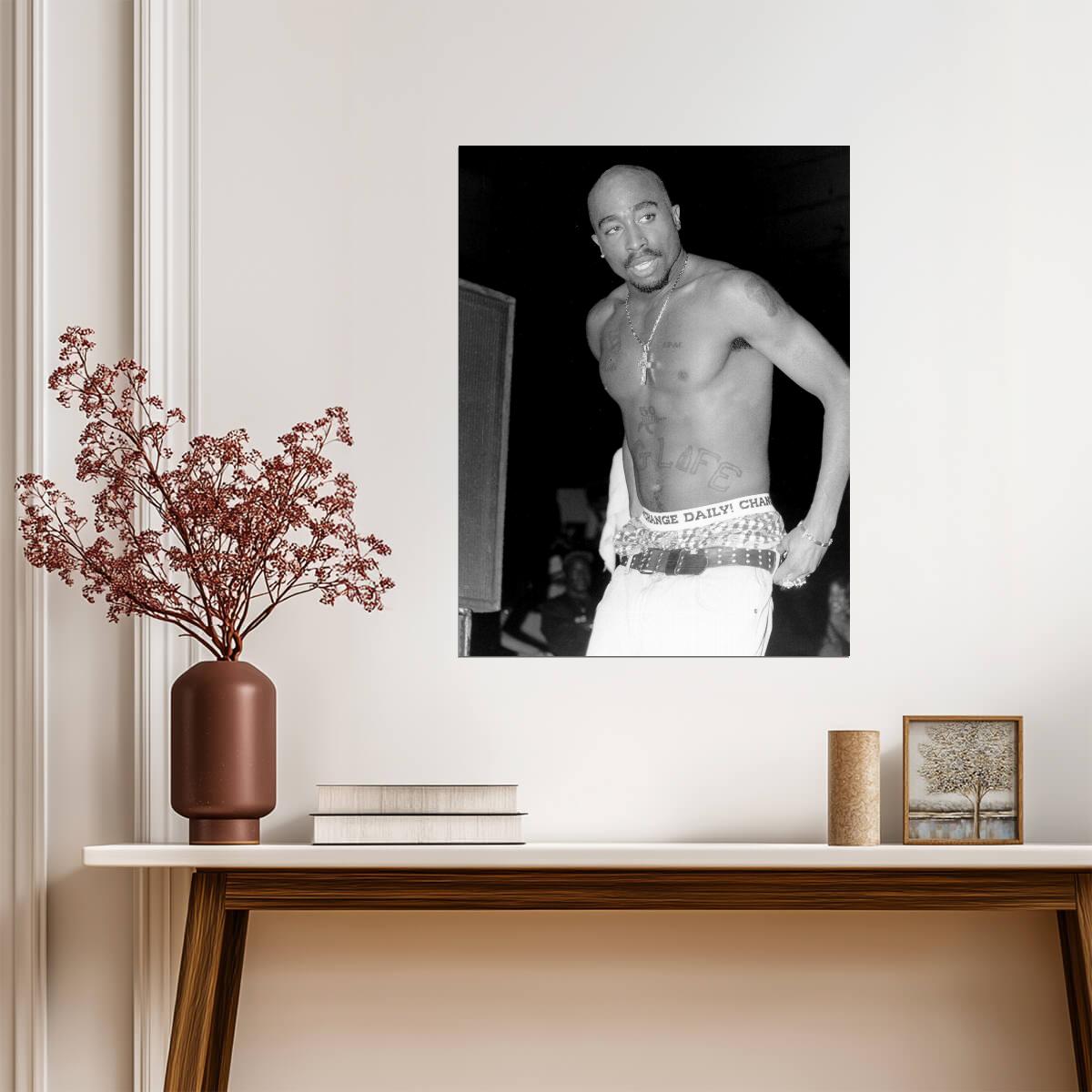 Tupac Shakur Shirtless Poster | Black and White Photo Print - Music Poster