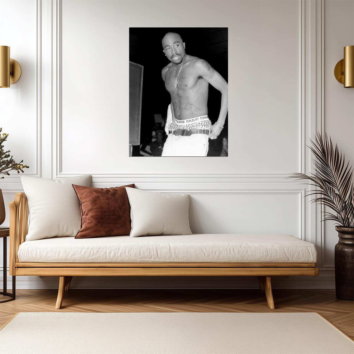 Tupac Shakur Shirtless Poster | Black and White Photo Print - Music Poster