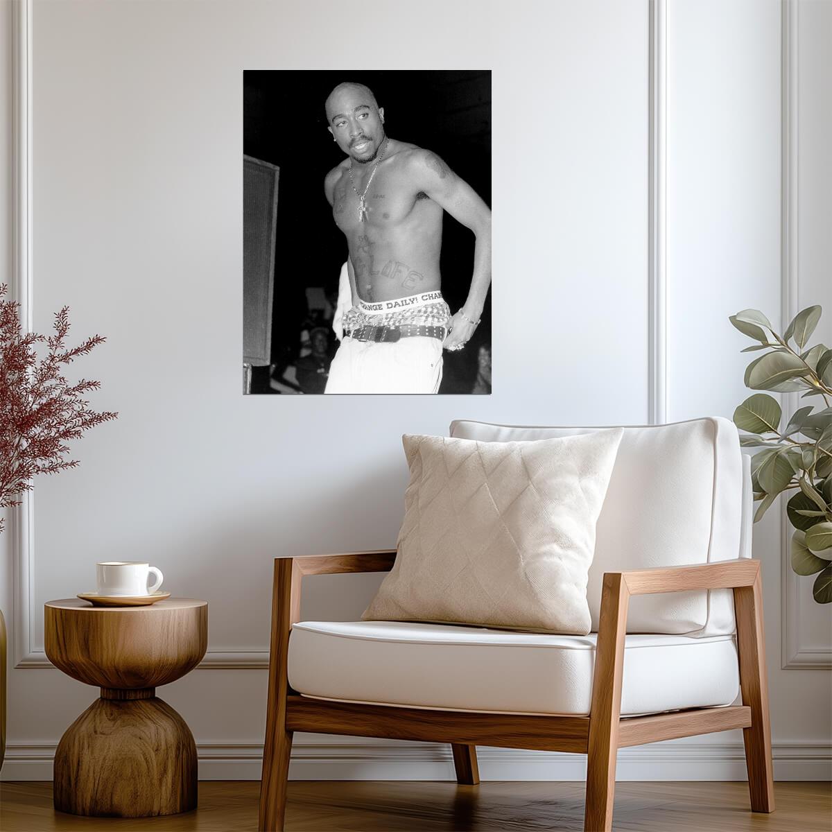 Tupac Shakur Shirtless Poster | Black and White Photo Print - Music Poster