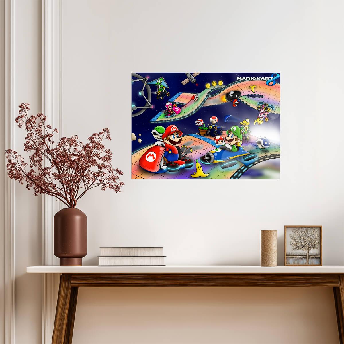 Mario Kart 8 Poster | Mario and Luigi on Rainbow Road - Video Games Poster