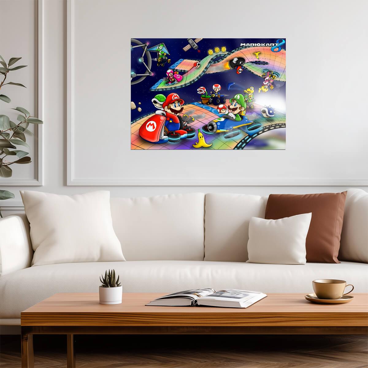 Mario Kart 8 Poster | Mario and Luigi on Rainbow Road - Video Games Poster