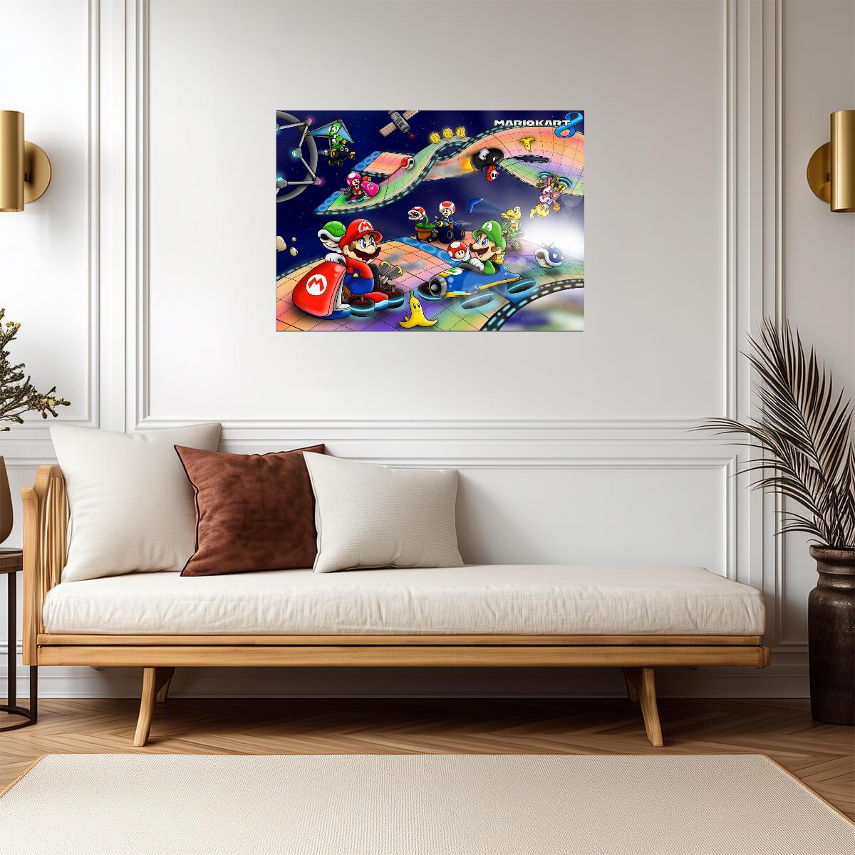 Mario Kart 8 Poster | Mario and Luigi on Rainbow Road - Video Games Poster
