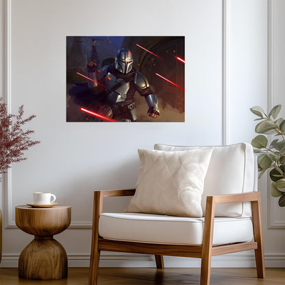 The Mandalorian TV Series Poster | Din Djarin under Blaster Fire - Movies & TV Poster