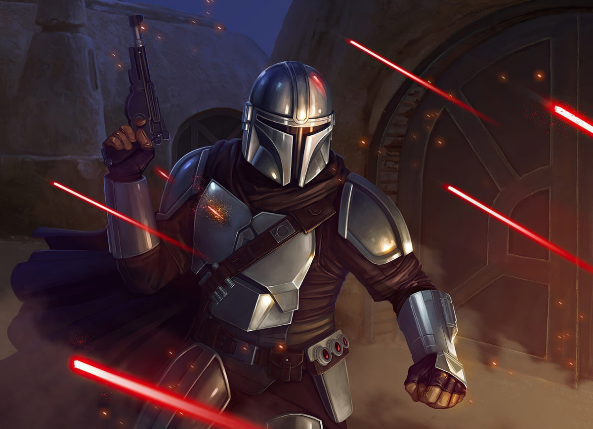 The Mandalorian TV Series Poster | Din Djarin under Blaster Fire - Movies & TV Poster