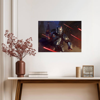 The Mandalorian TV Series Poster | Din Djarin under Blaster Fire - Movies & TV Poster