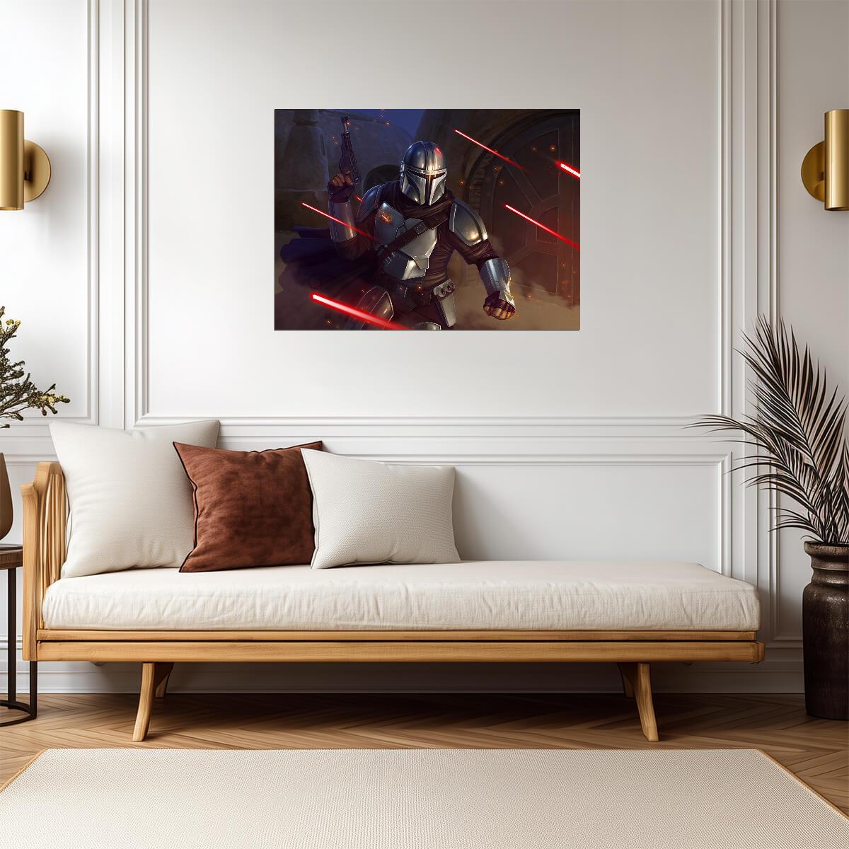 The Mandalorian TV Series Poster | Din Djarin under Blaster Fire - Movies & TV Poster