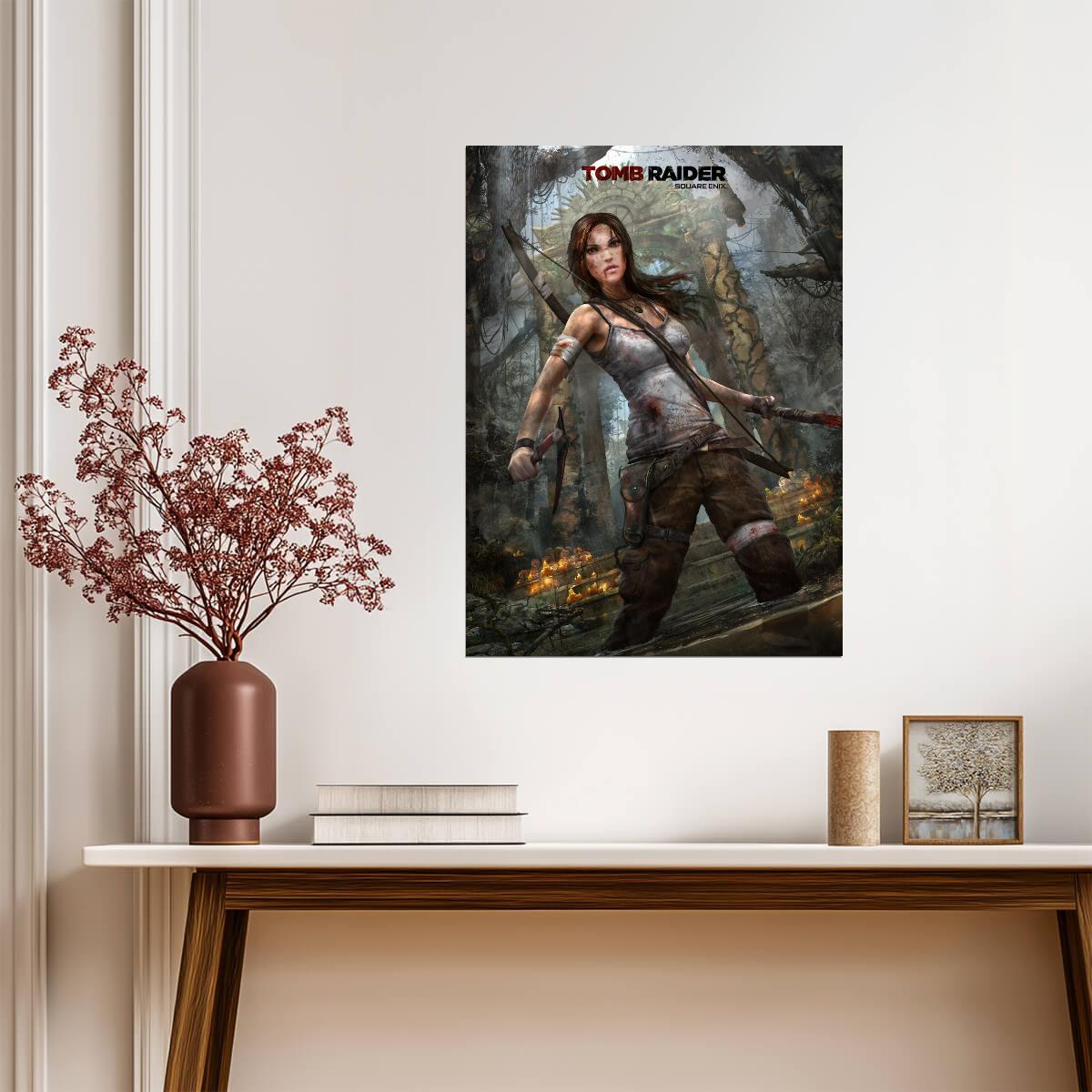 Tomb Raider Poster | Lara Croft with a Bow Among Forest Ruins - Video Games Poster