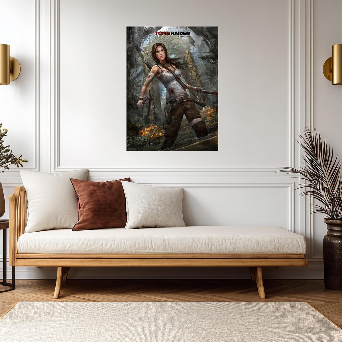 Tomb Raider Poster | Lara Croft with a Bow Among Forest Ruins - Video Games Poster