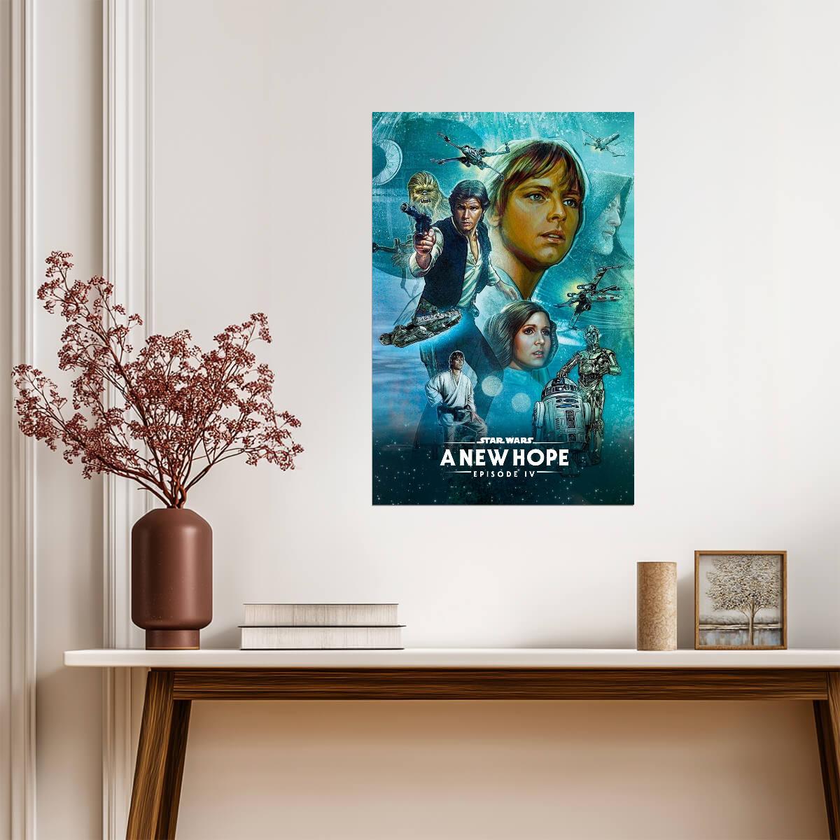 Star Wars A New Hope Movie Poster | Luke Skywalker and Starships in Blue - Movies & TV Poster