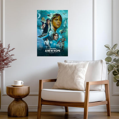 Star Wars A New Hope Movie Poster | Luke Skywalker and Starships in Blue - Movies & TV Poster