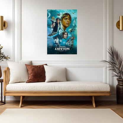 Star Wars A New Hope Movie Poster | Luke Skywalker and Starships in Blue - Movies & TV Poster