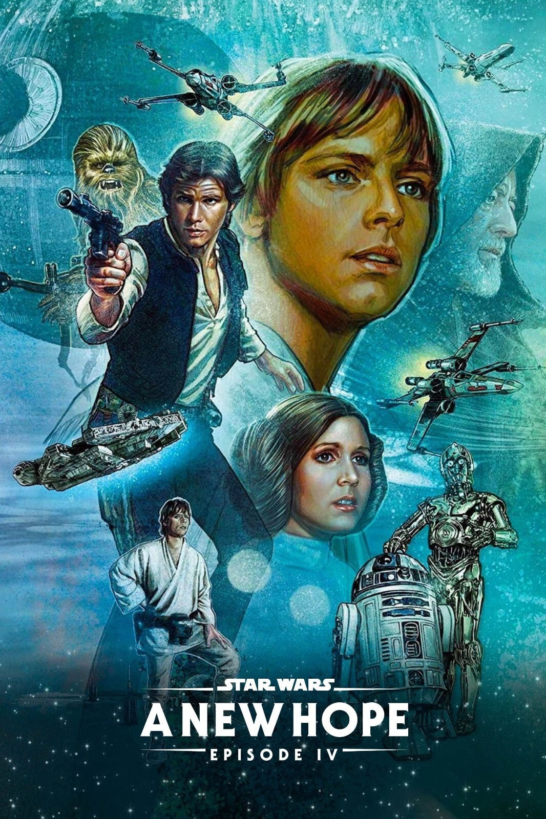 Star Wars A New Hope Movie Poster | Luke Skywalker and Starships in Blue - Movies & TV Poster