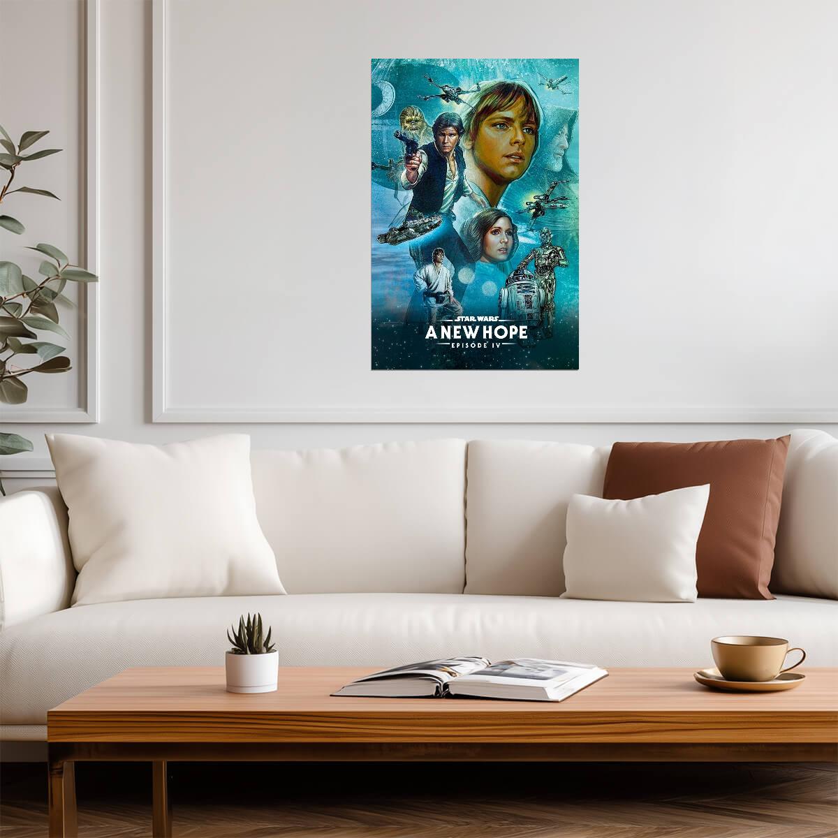 Star Wars A New Hope Movie Poster | Luke Skywalker and Starships in Blue - Movies & TV Poster