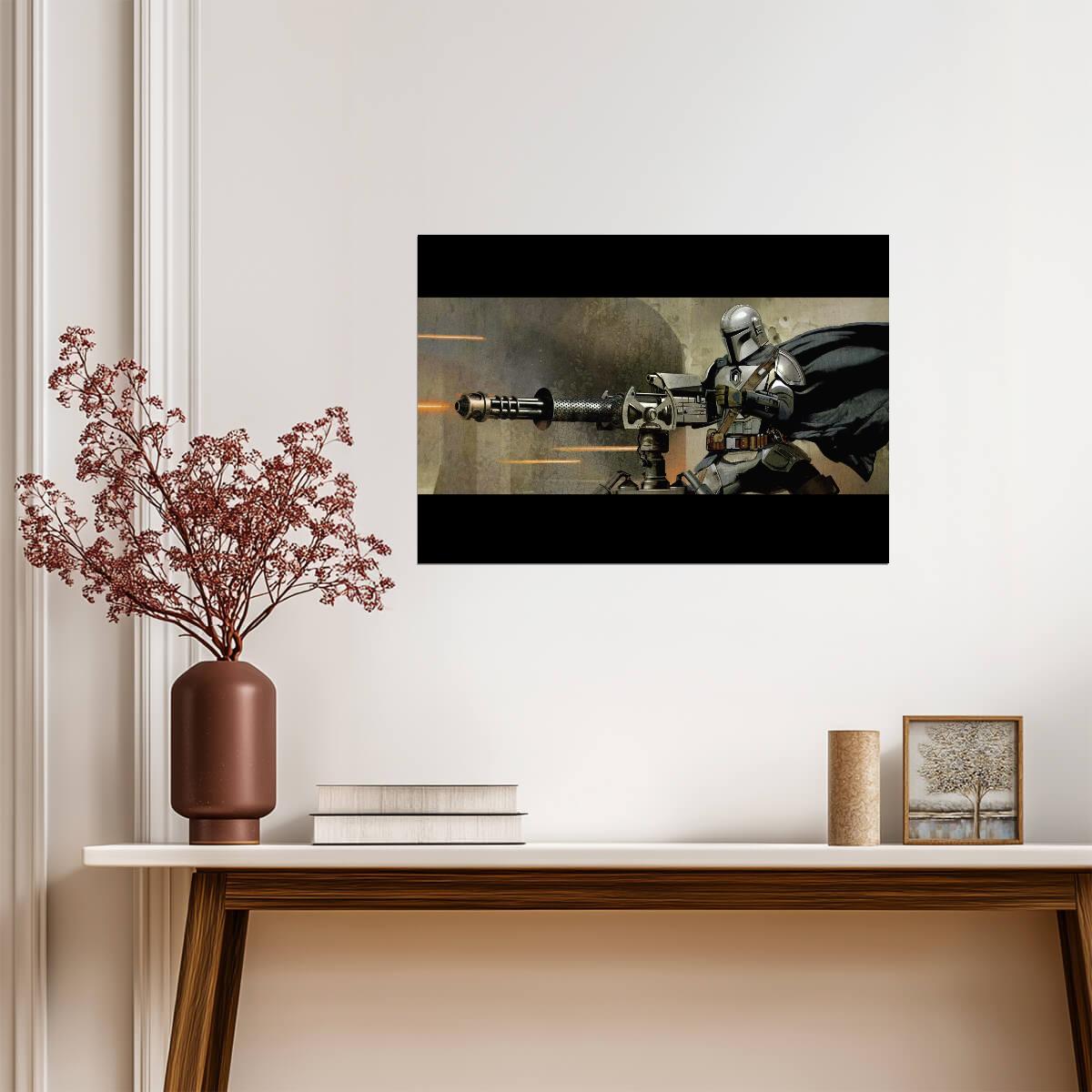 The Mandalorian TV Series Poster | Din Djarin Firing a Heavy Blaster - Movies & TV Poster