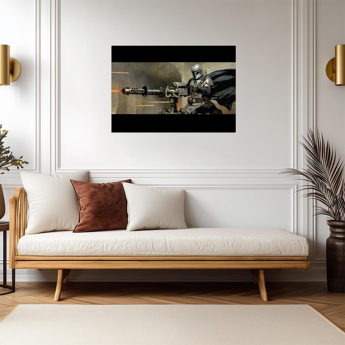 The Mandalorian TV Series Poster | Din Djarin Firing a Heavy Blaster - Movies & TV Poster