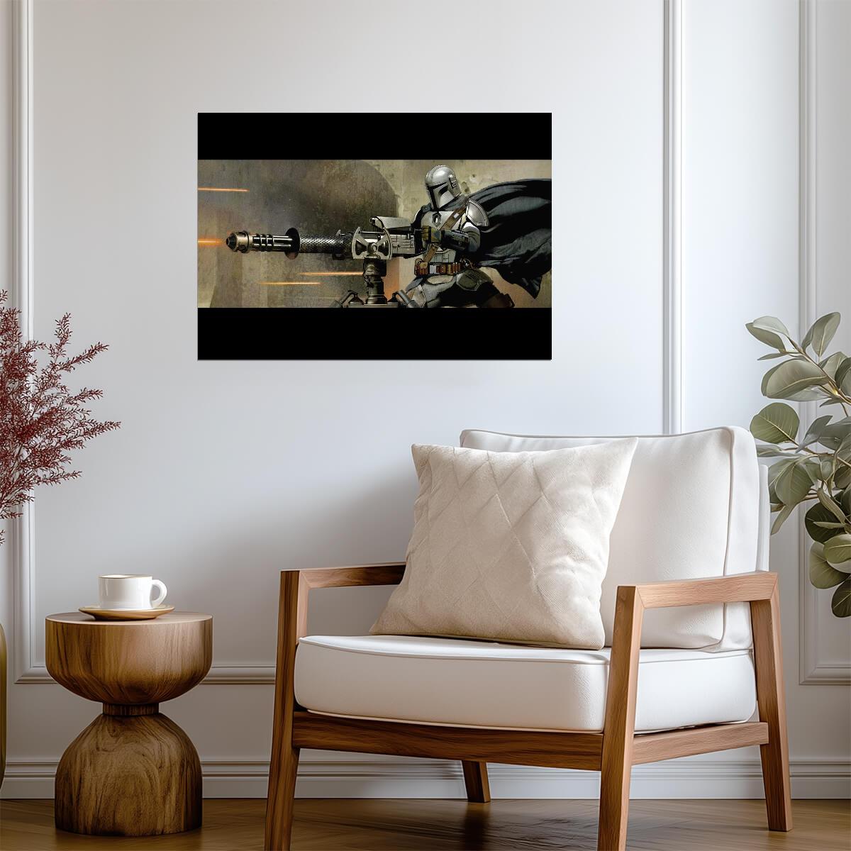 The Mandalorian TV Series Poster | Din Djarin Firing a Heavy Blaster - Movies & TV Poster
